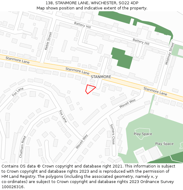 138, STANMORE LANE, WINCHESTER, SO22 4DP: Location map and indicative extent of plot