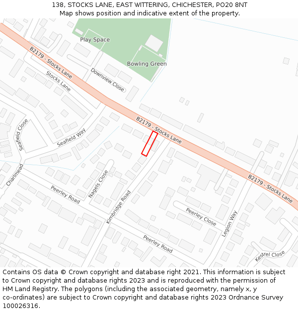 138, STOCKS LANE, EAST WITTERING, CHICHESTER, PO20 8NT: Location map and indicative extent of plot