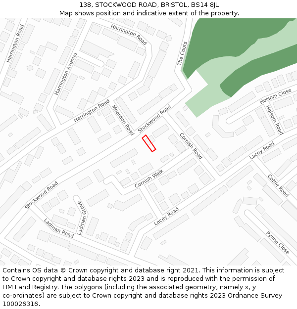 138, STOCKWOOD ROAD, BRISTOL, BS14 8JL: Location map and indicative extent of plot