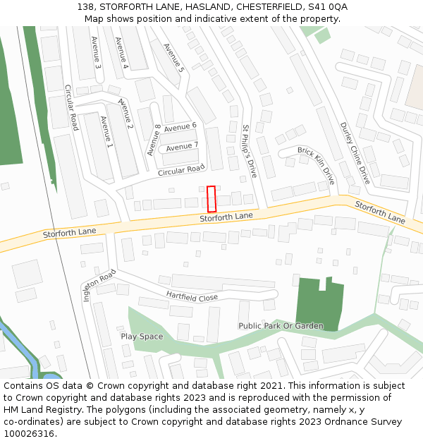 138, STORFORTH LANE, HASLAND, CHESTERFIELD, S41 0QA: Location map and indicative extent of plot