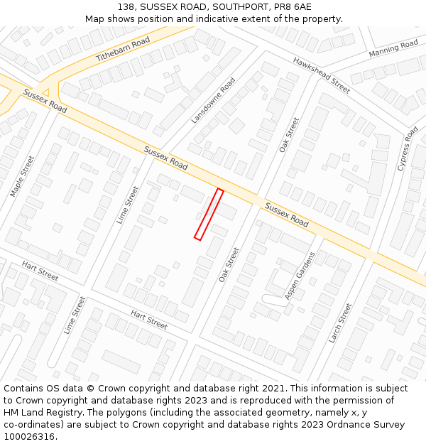 138, SUSSEX ROAD, SOUTHPORT, PR8 6AE: Location map and indicative extent of plot