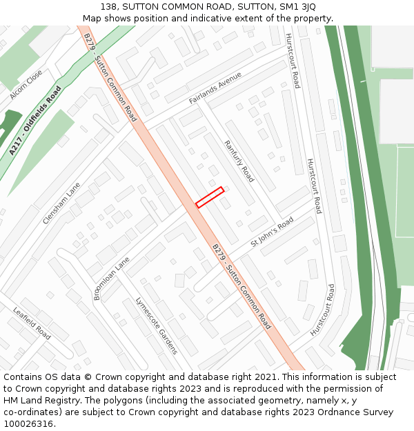 138, SUTTON COMMON ROAD, SUTTON, SM1 3JQ: Location map and indicative extent of plot