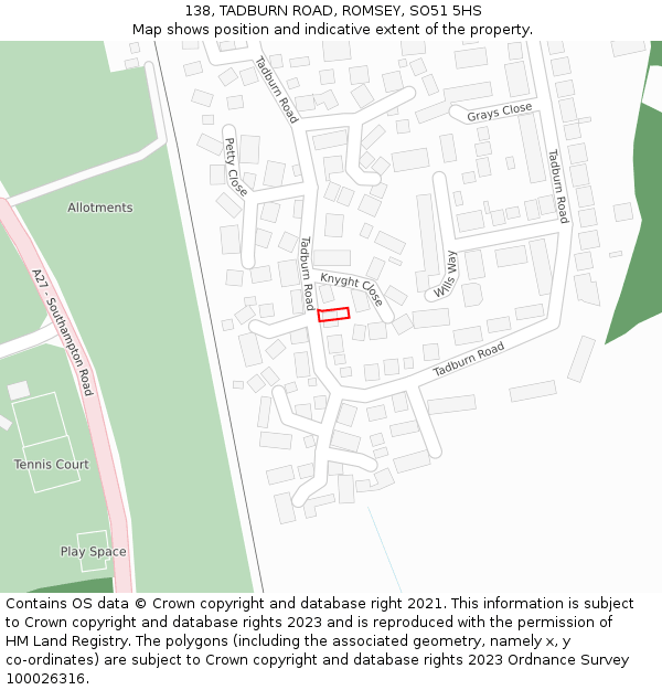 138, TADBURN ROAD, ROMSEY, SO51 5HS: Location map and indicative extent of plot