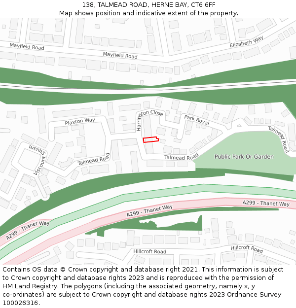 138, TALMEAD ROAD, HERNE BAY, CT6 6FF: Location map and indicative extent of plot