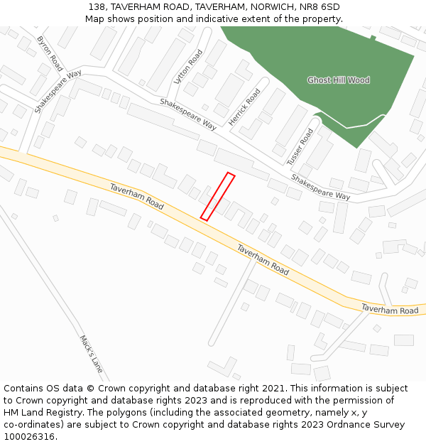 138, TAVERHAM ROAD, TAVERHAM, NORWICH, NR8 6SD: Location map and indicative extent of plot