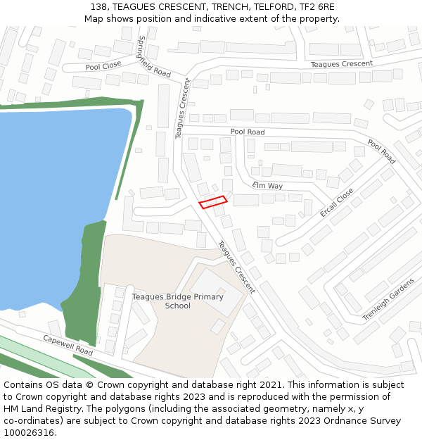 138, TEAGUES CRESCENT, TRENCH, TELFORD, TF2 6RE: Location map and indicative extent of plot