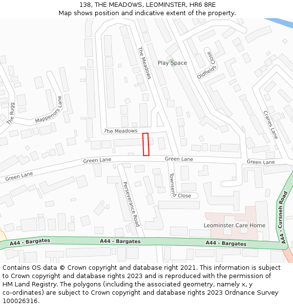 138, THE MEADOWS, LEOMINSTER, HR6 8RE: Location map and indicative extent of plot