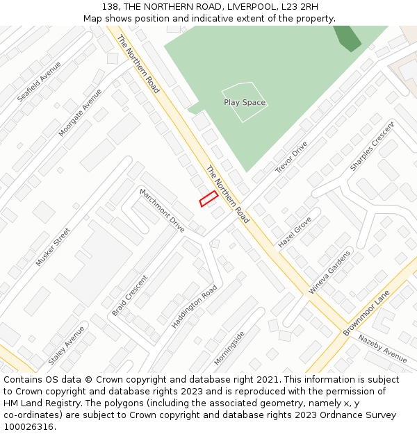 138, THE NORTHERN ROAD, LIVERPOOL, L23 2RH: Location map and indicative extent of plot