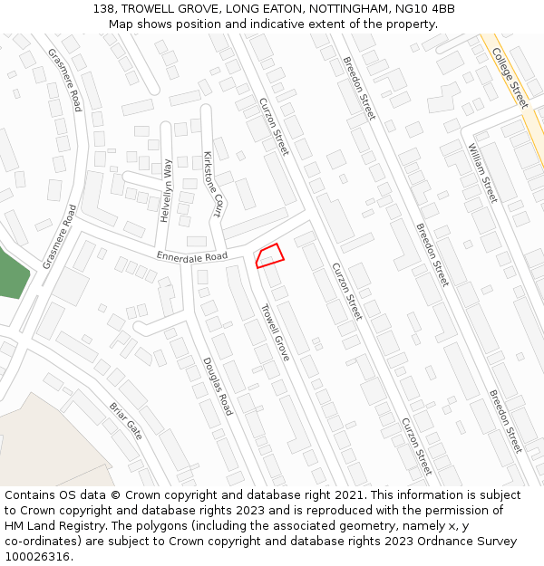 138, TROWELL GROVE, LONG EATON, NOTTINGHAM, NG10 4BB: Location map and indicative extent of plot