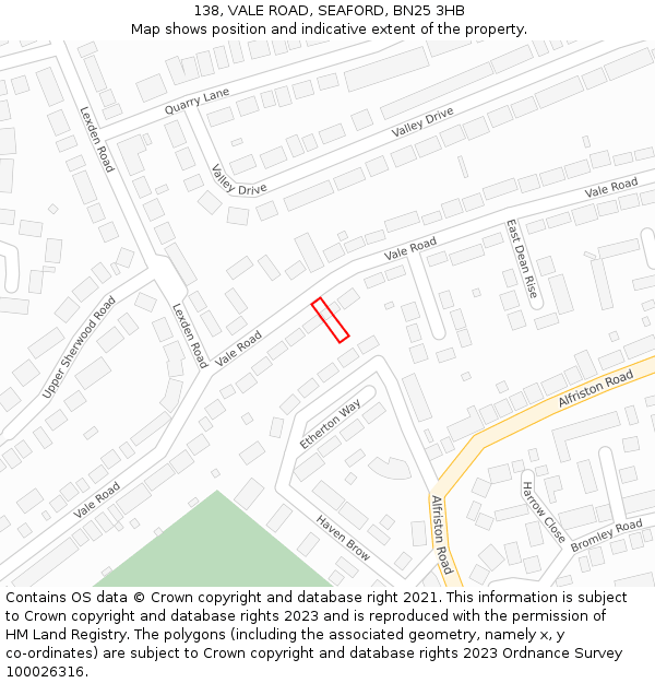 138, VALE ROAD, SEAFORD, BN25 3HB: Location map and indicative extent of plot