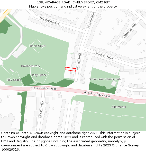 138, VICARAGE ROAD, CHELMSFORD, CM2 9BT: Location map and indicative extent of plot