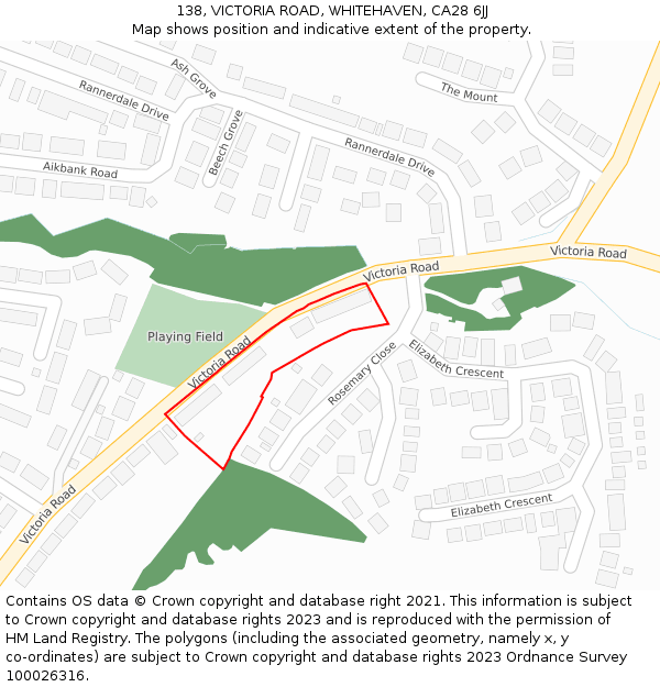 138, VICTORIA ROAD, WHITEHAVEN, CA28 6JJ: Location map and indicative extent of plot
