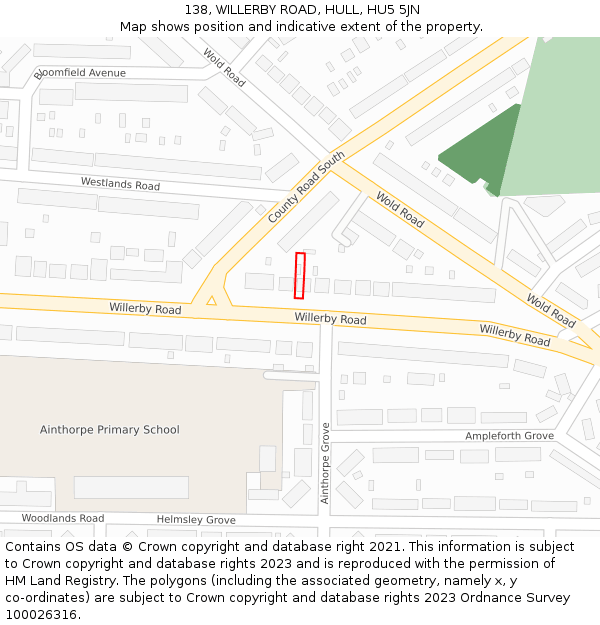 138, WILLERBY ROAD, HULL, HU5 5JN: Location map and indicative extent of plot