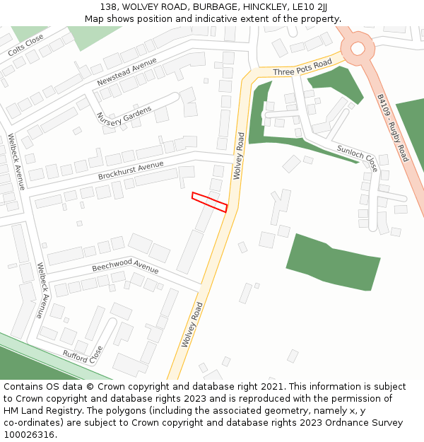 138, WOLVEY ROAD, BURBAGE, HINCKLEY, LE10 2JJ: Location map and indicative extent of plot