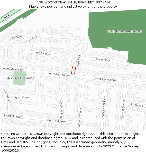 138, WOODSIDE AVENUE, BENFLEET, SS7 4NN: Location map and indicative extent of plot
