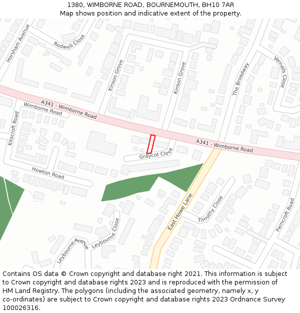 1380, WIMBORNE ROAD, BOURNEMOUTH, BH10 7AR: Location map and indicative extent of plot