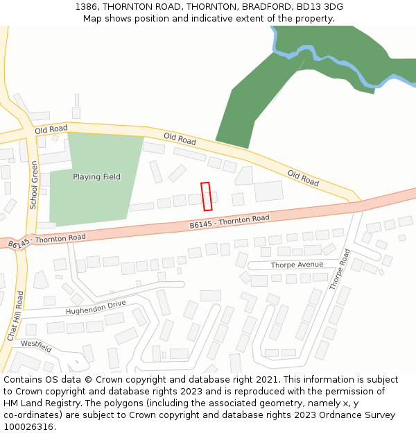 1386, THORNTON ROAD, THORNTON, BRADFORD, BD13 3DG: Location map and indicative extent of plot