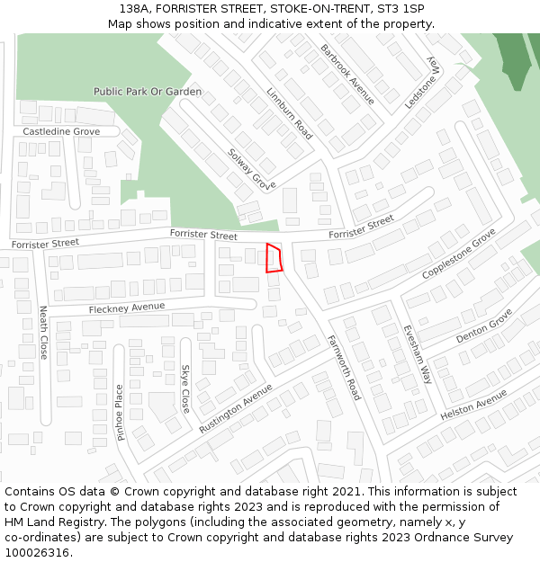 138A, FORRISTER STREET, STOKE-ON-TRENT, ST3 1SP: Location map and indicative extent of plot