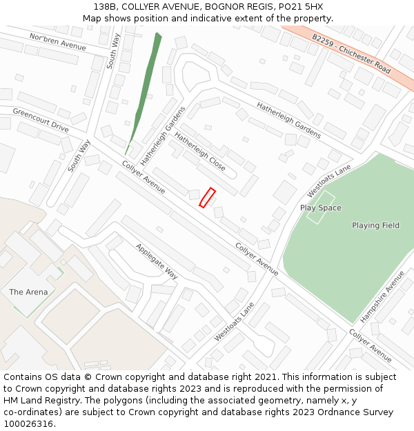 138B, COLLYER AVENUE, BOGNOR REGIS, PO21 5HX: Location map and indicative extent of plot