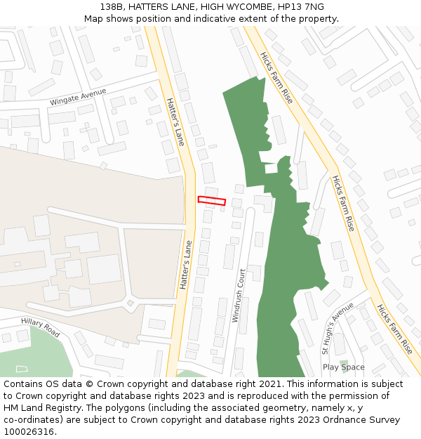 138B, HATTERS LANE, HIGH WYCOMBE, HP13 7NG: Location map and indicative extent of plot