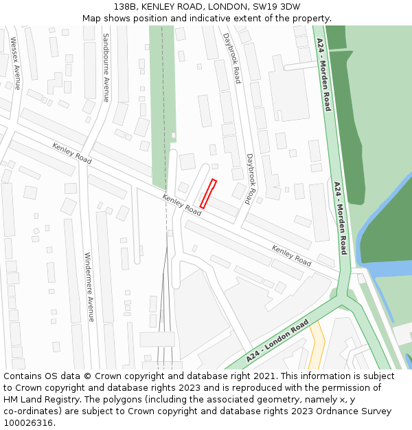 138B, KENLEY ROAD, LONDON, SW19 3DW: Location map and indicative extent of plot