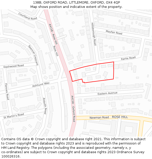 138B, OXFORD ROAD, LITTLEMORE, OXFORD, OX4 4QP: Location map and indicative extent of plot