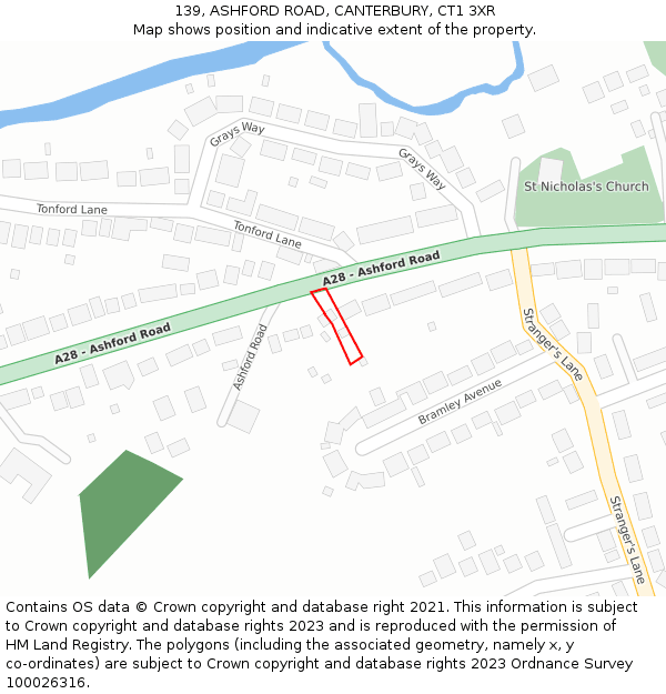 139, ASHFORD ROAD, CANTERBURY, CT1 3XR: Location map and indicative extent of plot