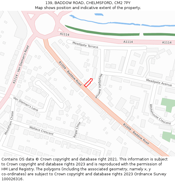 139, BADDOW ROAD, CHELMSFORD, CM2 7PY: Location map and indicative extent of plot