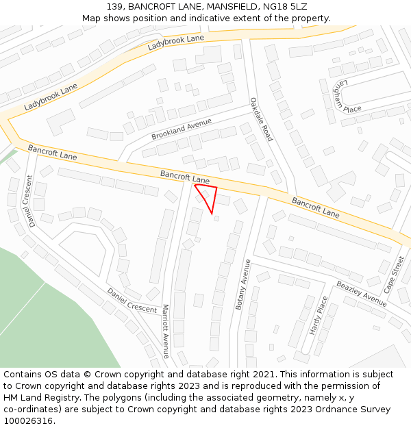 139, BANCROFT LANE, MANSFIELD, NG18 5LZ: Location map and indicative extent of plot
