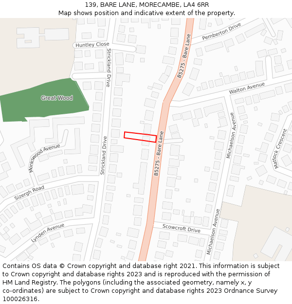 139, BARE LANE, MORECAMBE, LA4 6RR: Location map and indicative extent of plot