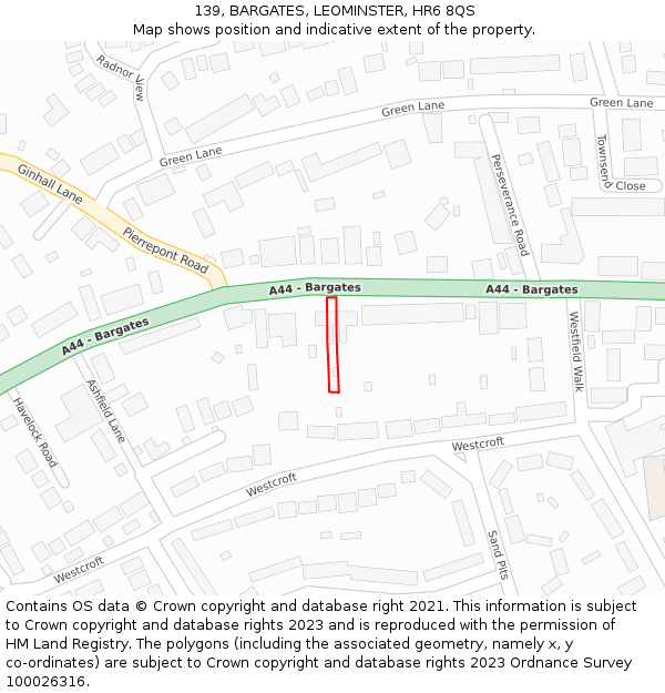 139, BARGATES, LEOMINSTER, HR6 8QS: Location map and indicative extent of plot