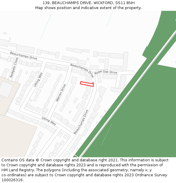 139, BEAUCHAMPS DRIVE, WICKFORD, SS11 8NH: Location map and indicative extent of plot