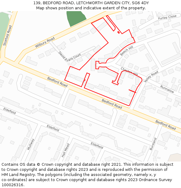 139, BEDFORD ROAD, LETCHWORTH GARDEN CITY, SG6 4DY: Location map and indicative extent of plot