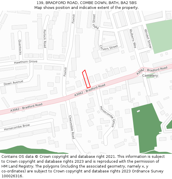 139, BRADFORD ROAD, COMBE DOWN, BATH, BA2 5BS: Location map and indicative extent of plot