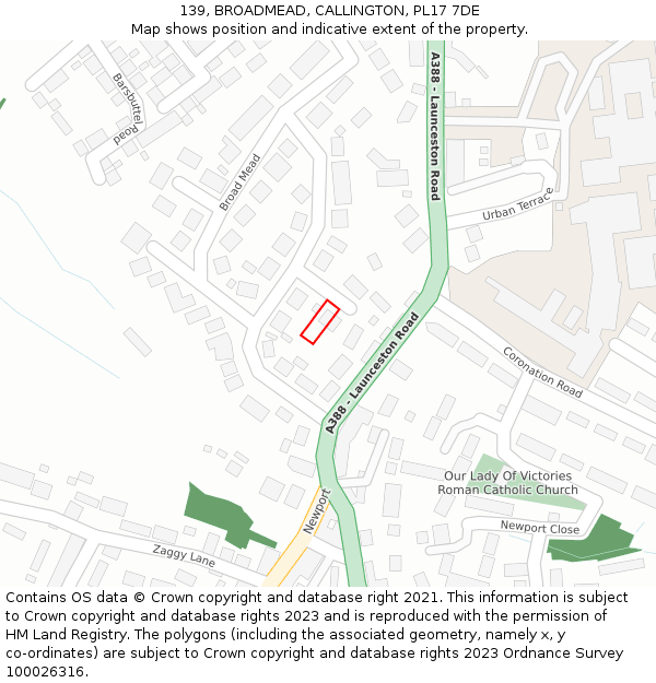 139, BROADMEAD, CALLINGTON, PL17 7DE: Location map and indicative extent of plot