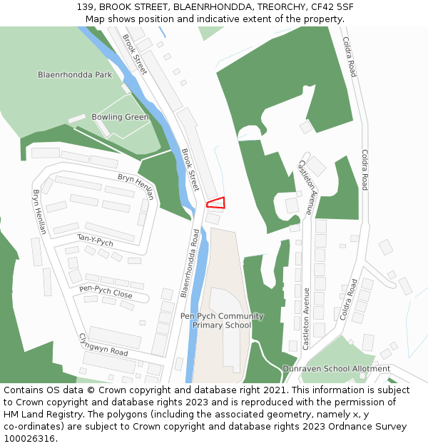 139, BROOK STREET, BLAENRHONDDA, TREORCHY, CF42 5SF: Location map and indicative extent of plot