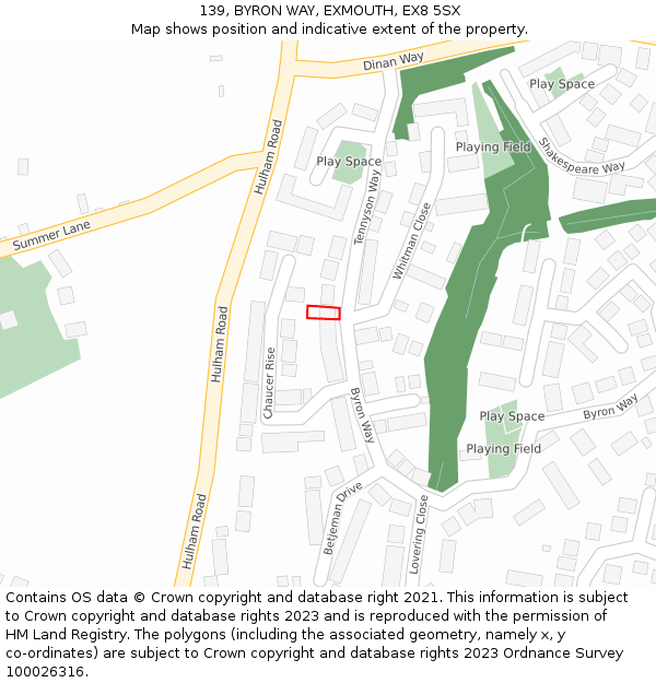 139, BYRON WAY, EXMOUTH, EX8 5SX: Location map and indicative extent of plot