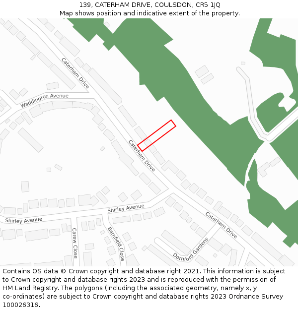 139, CATERHAM DRIVE, COULSDON, CR5 1JQ: Location map and indicative extent of plot