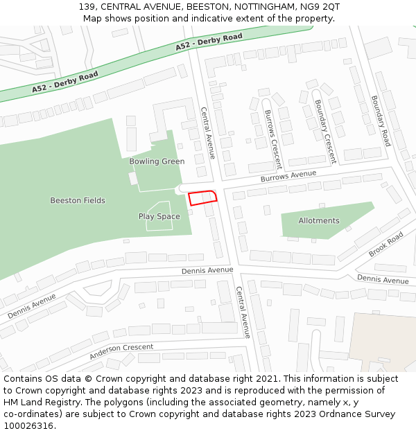 139, CENTRAL AVENUE, BEESTON, NOTTINGHAM, NG9 2QT: Location map and indicative extent of plot