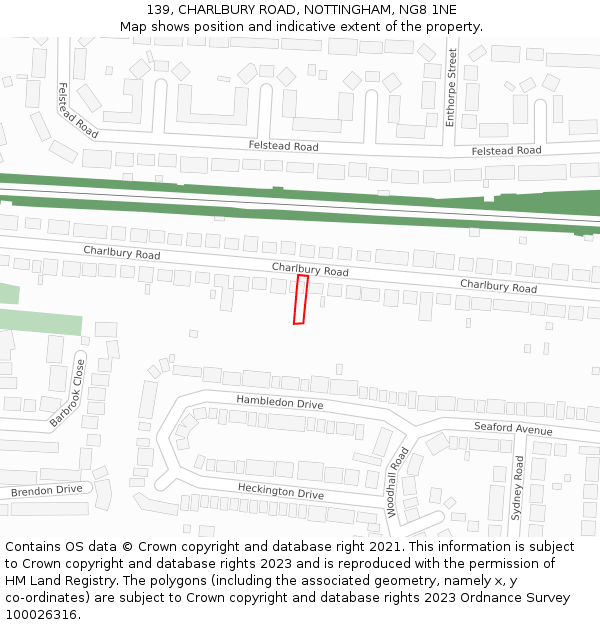139, CHARLBURY ROAD, NOTTINGHAM, NG8 1NE: Location map and indicative extent of plot