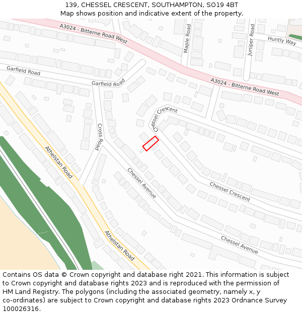 139, CHESSEL CRESCENT, SOUTHAMPTON, SO19 4BT: Location map and indicative extent of plot