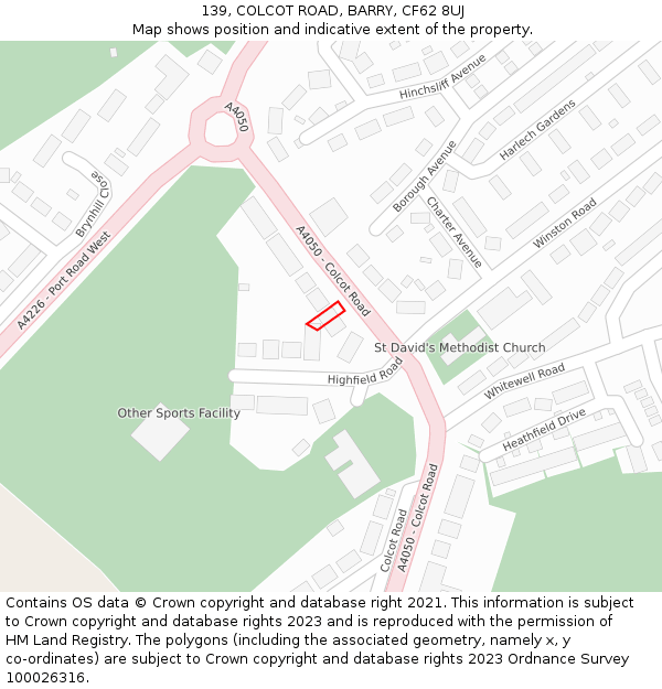 139, COLCOT ROAD, BARRY, CF62 8UJ: Location map and indicative extent of plot