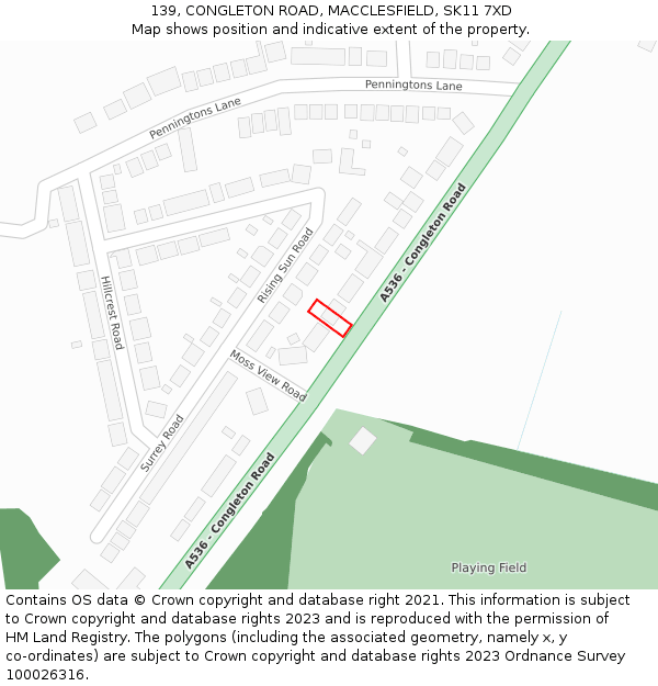 139, CONGLETON ROAD, MACCLESFIELD, SK11 7XD: Location map and indicative extent of plot