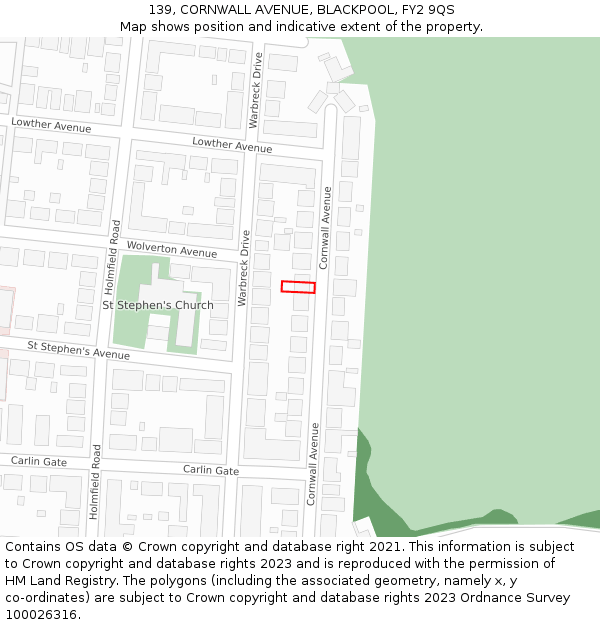 139, CORNWALL AVENUE, BLACKPOOL, FY2 9QS: Location map and indicative extent of plot