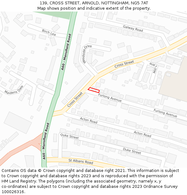 139, CROSS STREET, ARNOLD, NOTTINGHAM, NG5 7AT: Location map and indicative extent of plot