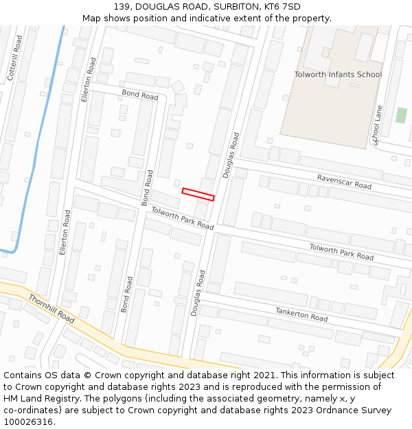 139, DOUGLAS ROAD, SURBITON, KT6 7SD: Location map and indicative extent of plot
