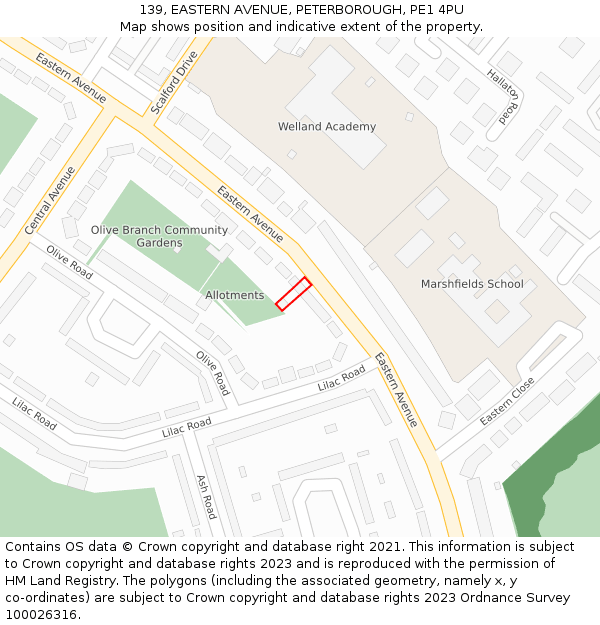 139, EASTERN AVENUE, PETERBOROUGH, PE1 4PU: Location map and indicative extent of plot