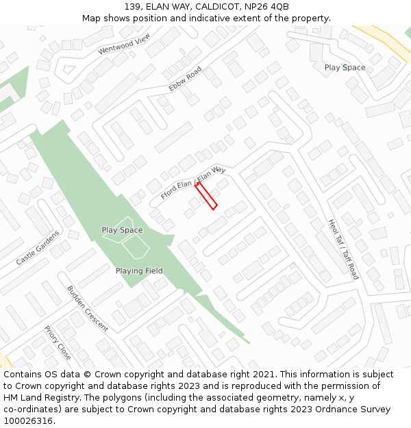 139, ELAN WAY, CALDICOT, NP26 4QB: Location map and indicative extent of plot