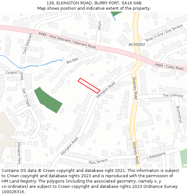 139, ELKINGTON ROAD, BURRY PORT, SA16 0AB: Location map and indicative extent of plot