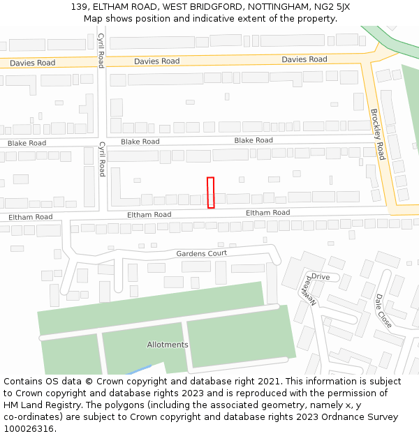 139, ELTHAM ROAD, WEST BRIDGFORD, NOTTINGHAM, NG2 5JX: Location map and indicative extent of plot